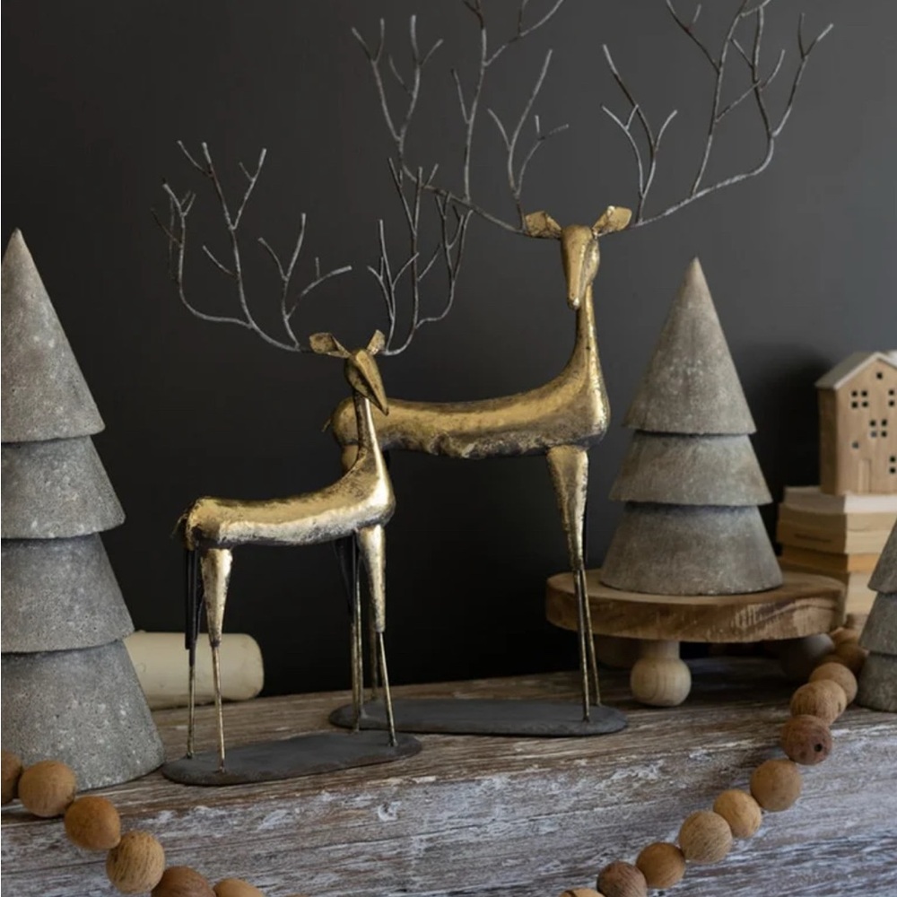 Sherry Williamson-Kalalou set of 2 antiqued golden metal deer. New from Sundance